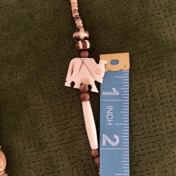 Vintage Zuni Festish Beaded Necklace Glass Clay Beads Carved Elephants - Picture 6 of 6